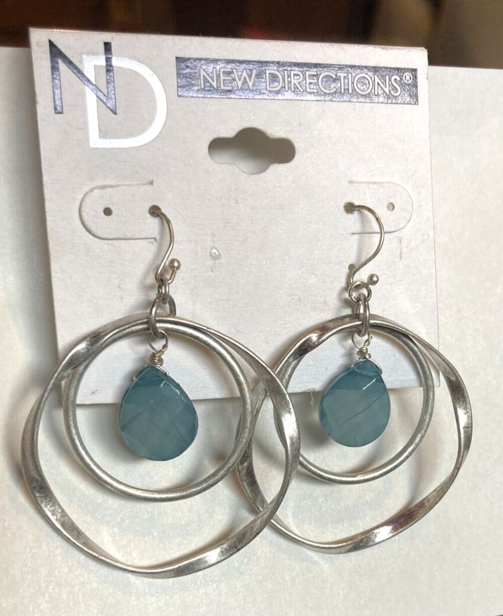 NWT New directions silver Tone hoop earrings blue dangle teardrop fairycore